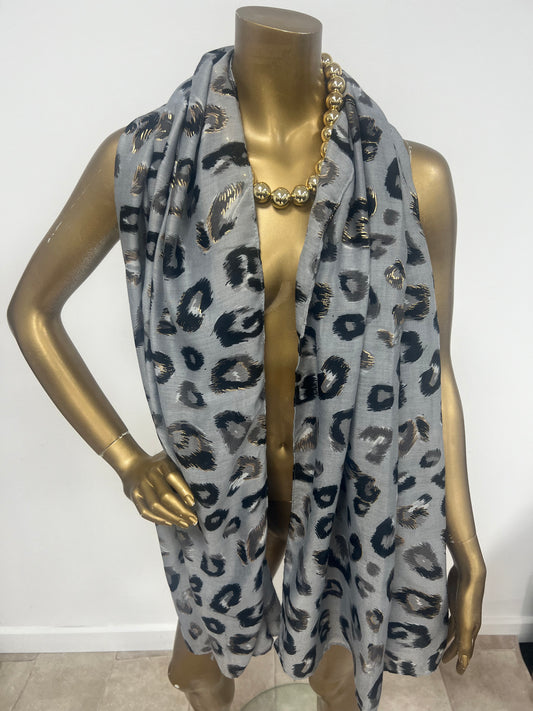 Leopard scarf grey