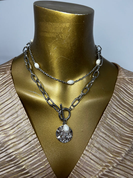 Silver layered necklace